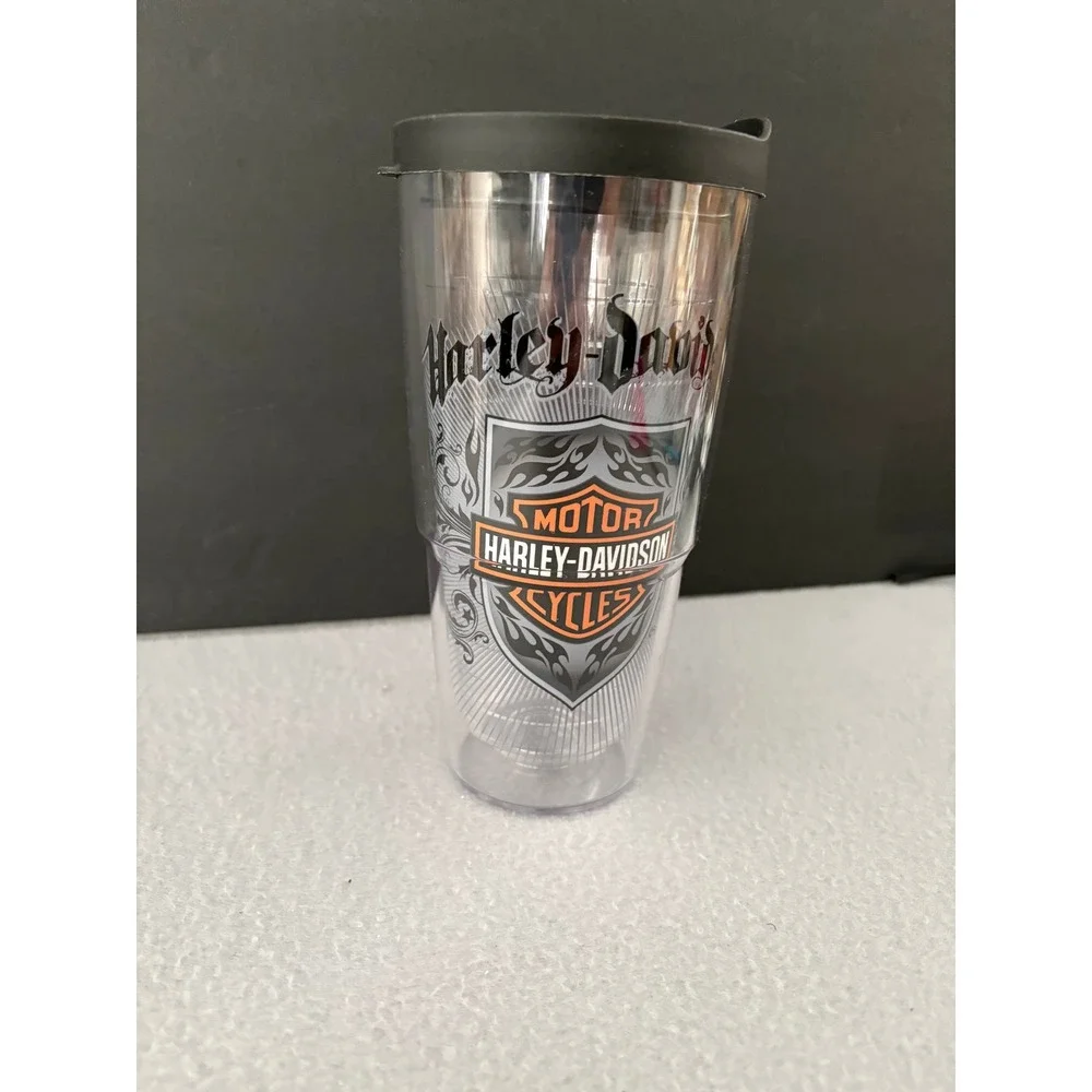 Tervis Harley-Davidson Tumbler 24 oz Clear Black Orange Shield Logo with Lid